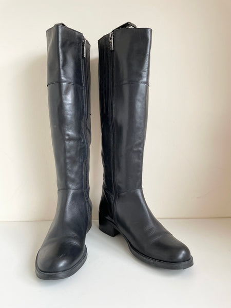DUO BEAUMONT BLACK LEATHER SLIM LEG LOW HEEL BOOTS SIZE 5/38