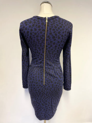 WHISTLES PURPLE & BLACK LEOPARD PRINT STRETCH JERSEY COTTON LONG SLEEVE DRESS SIZE 8