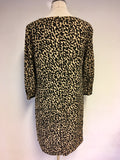 JAEGER BLACK & CAMEL ANIMAL PRINT SHIFT DRESS SIZE 12