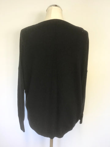 MINT VELVET BLACK WITH SILVER & PINK STAR TRIM LONG SLEEVE JUMPER SIZE M