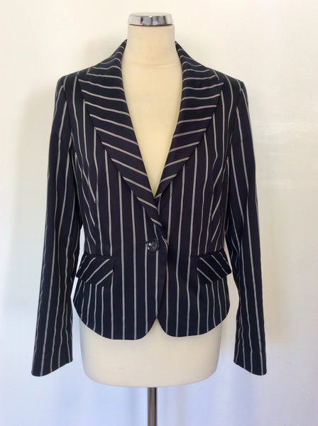 PLANET DARK BLUE PINSTRIPE COTTON BLEND JACKET SIZE 12