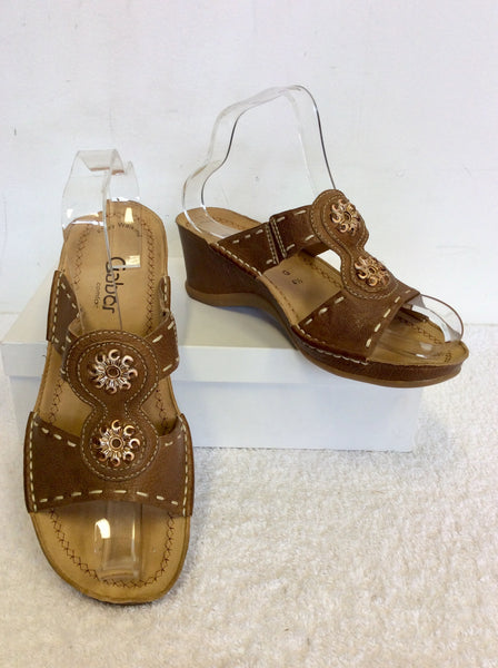 GABOR COMFORT TAN LEATHER SLIP ON MULES SIZE 4.5/37.5 G
