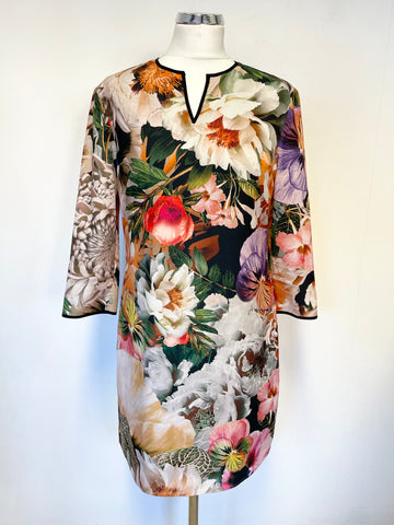 TED BAKER FLORAL PRINT 3/4 SLEEVE SHIFT DRESS SIZE 2 UK 10