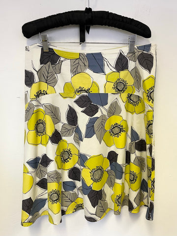 BODEN YELLOW FLORAL PRINT COTTON FLARED SKIRT size 14R