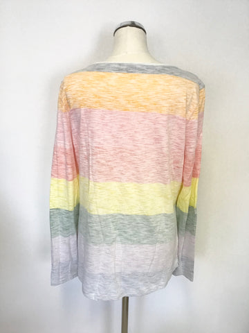 BRAND NEW OUI PASTEL MULTI COLOURED STRIPE SEQUINNED TRIM LONG SLEEVE TOP SIZE 16