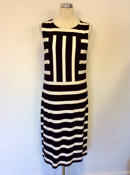 JAEGER BLACK & WHITE STRIPE SLEEVELESS STRETCH PENCIL DRESS SIZE 12