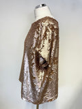 PHASE EIGHT ROSE GOLD SEQUINNED BOAT NECK TOP SIZE 18