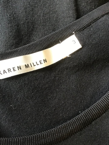 KAREN MILLEN BLACK SLEEVELESS FRILL TRIM KNIT DRESS SIZE 3 UK 10/12