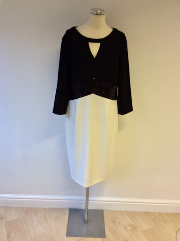 GINA BACCONI BLACK & WHITE SEQUINNED TRIM SPECIAL OCCASION DRESS SIZE 20