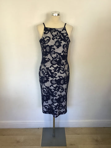 LIPSY LONDON BLUE & WHITE LACE STRETCH PENCIL DRESS SIZE 14