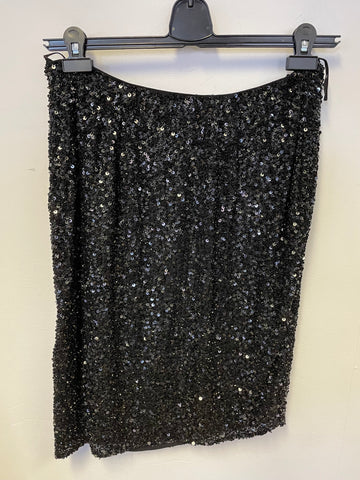 HOBBS BLACK SILK SEQUINNED KNEE LENGTH PENCIL SKIRT SIZE 12