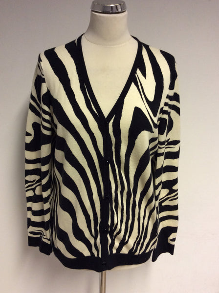 HOBBS BLACK & IVORY ZEBRA PRINT CARDIGAN SIZE 16