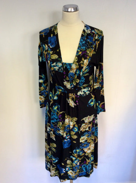 BRAND NEW POMODORO BLACK & FLORAL PRINT STRETCH JERSEY DRESS SIZE 10