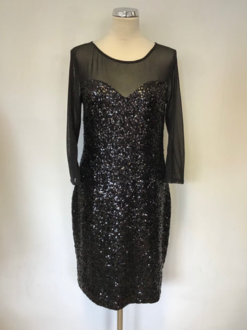 HOBBS BLACK SEQUINNED 3/4 SLEEVE SPECIAL OCCASION DRESS SIZE 12