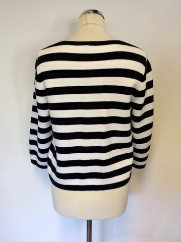 HOBBS NAVY BLUE & WHITE STRIPE DOUBLE BREASTED CARDIGAN SIZE 14