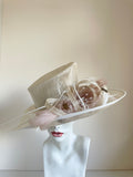 GWYTHER SNOXELLS NATURAL CREAM FEATHER BEAD & COIL TRIM FORMAL HAT