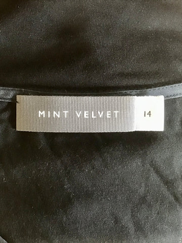 MINT VELVET BLACK WITH SILK FRONT SHORT SLEEVE TOP SIZE 14