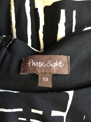 PHASE EIGHT BLACK & WHITE PRINT DRESS SIZE 12
