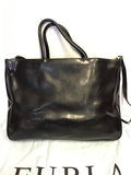 FURLA BLACK COATED LEATHER LARGE TOTE BAG WITH DETACHABLE SHOULDER STRAP