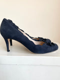 LK BENNETT MOLLY NAVY BLUE SUEDE BOW TRIM HEELS SIZE 7/40