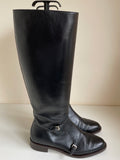 HOBBS BLACK LEATHER KNEE LENGTH BUCKLE TRIM LOW HEEL BOOTS SIZE 6/39