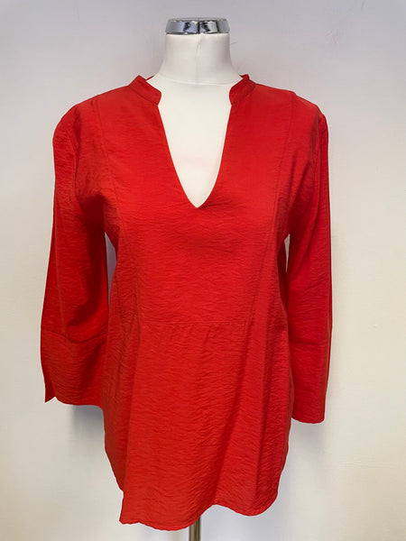 BRAND NEW JAEGER RED V NECKLINE 3/4 SLEEVE TUNIC TOP SIZE S