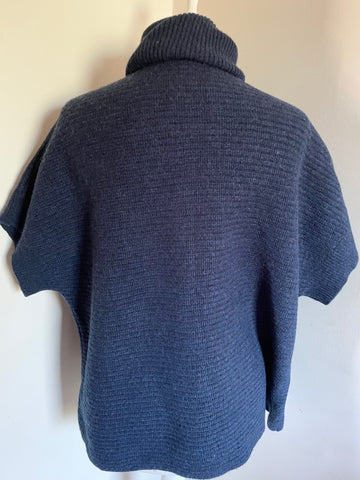 WHITE COMPANY NAVY BLUE POLO NECK SHORT BATWING SLEEVE JUMPER SIZE 8