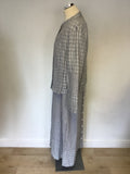 POETRY GREY & WHITE CHECK & STRIPED LINEN MAXI DRESS & MATCHING JACKET SIZE 16