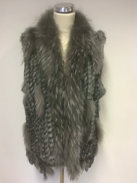 JAYLEY GREY FOX & CONEY FUR TASSEL TRIM GILET ONE SIZE