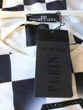 BRAND NEW PHILIPP PLEIN ART BLACK & WHITE CHECK CAP SLEEVE TUNIC TOP SIZE  S/M
