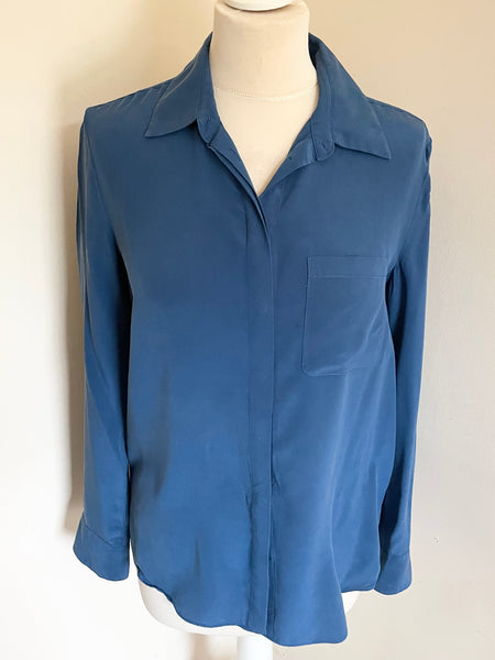 JIGSAW BLUE 100% SILK LONG SLEEVE SHIRT SIZE 6