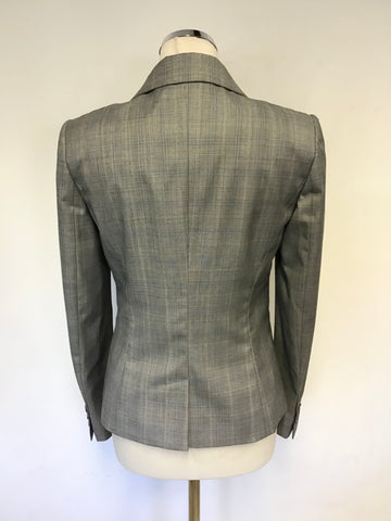 TED BAKER BLUE & GREY CHECK TAILORED JACKET & PENCIL SKIRT SUIT SIZE 2 UK 10