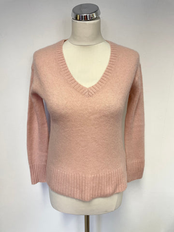 JIGSAW PALE PINK V NECKLINE LONG SLEEVE CASHMERE JUMPER SIZE S
