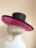 JACQUES VERT DARK PINK,BLACK & CREAM FLOWER, FEATHER & COIL TRIM FORMAL HAT