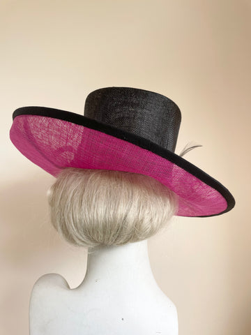 JACQUES VERT DARK PINK,BLACK & CREAM FLOWER, FEATHER & COIL TRIM FORMAL HAT