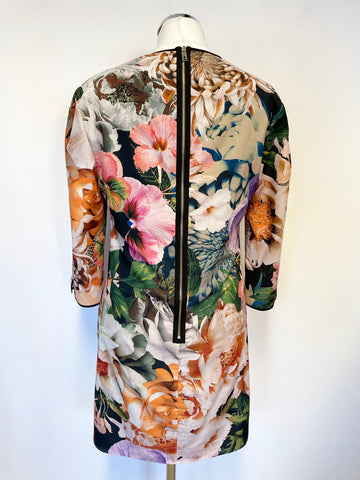 TED BAKER FLORAL PRINT 3/4 SLEEVE SHIFT DRESS SIZE 2 UK 10