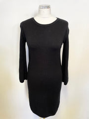 JAEGER BLACK WOOL 3/4 SLEEVE KNIT DRESS SIZE M
