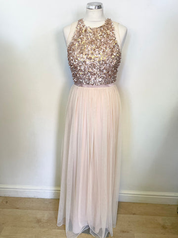 VICCI NUDE SEQUINNED LONG NET SKIRT SPECIAL OCCASION/ EVENING / PROM DRESS  SIZE 8