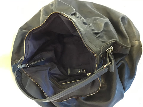 NICOLE FARHI NAVY BLUE LEATHER LARGE SHOULDER/ HAND BAG