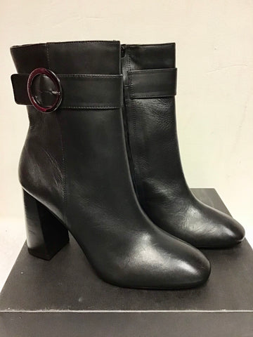 BRAND NEW MARKS & SPENCER BLACK LEATHER BUCKLE TRIM BOOTS SIZE 7.5/41
