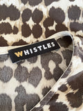 WHISTLES PURE SILK BROWN & CREAM ANIMAL PRINT SHORT SLEEVE TOP SIZE M