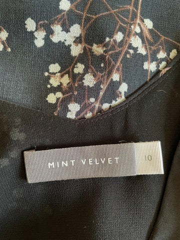 MINT VELVET CHARCOAL & BLACK BLOSSOM PRINT SLEEVELESS TOP SIZE 10