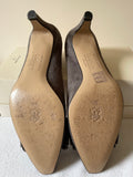 VOLTAN GREY SUEDE BOW TRIM LEATHER SOLE HEELS SIZE 4.5/37.5