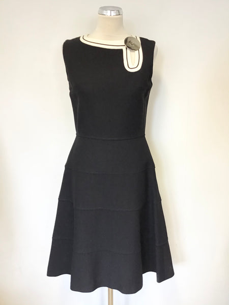 VINTAGE LOUIS FERAUD NAVY BLUE & WHITE TRIM FIT & FLARE DRESS SIZE 14 FIT UK 12