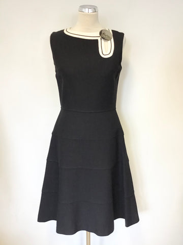 VINTAGE LOUIS FERAUD NAVY BLUE & WHITE TRIM FIT & FLARE DRESS SIZE 14 FIT UK 12