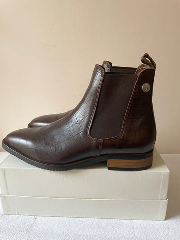 BRAND NEW UNBRANDED DARK BROWN CROC DESIGN LEATHER CHELSEA BOOTS SIZE 7/40
