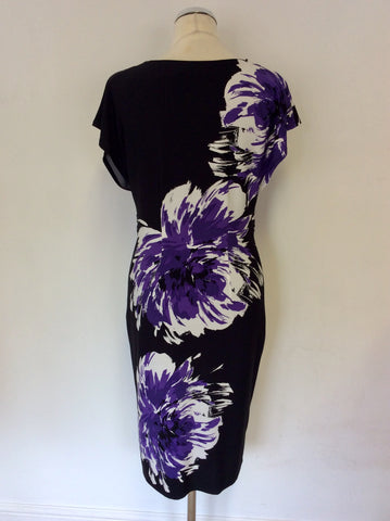 PRÉCIS PURPLE,BLACK & WHITE FLORAL PRINT STRETCH PENCIL DRESS SIZE 10