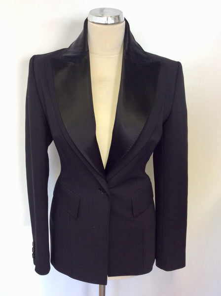 KAREN MILLEN BLACK DETACHABLE SATIN TUX COLLAR JACKET SIZE 10