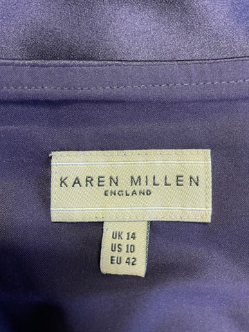 Karen Millen Aubergine Silk & Black Sequin Frill Trim Halterneck Top Size 14
