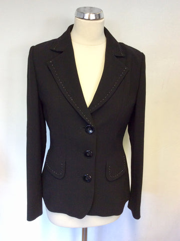 HOBBS BLACK & WHITE STITCH TRIM WOOL TROUSER SUIT SIZE 10